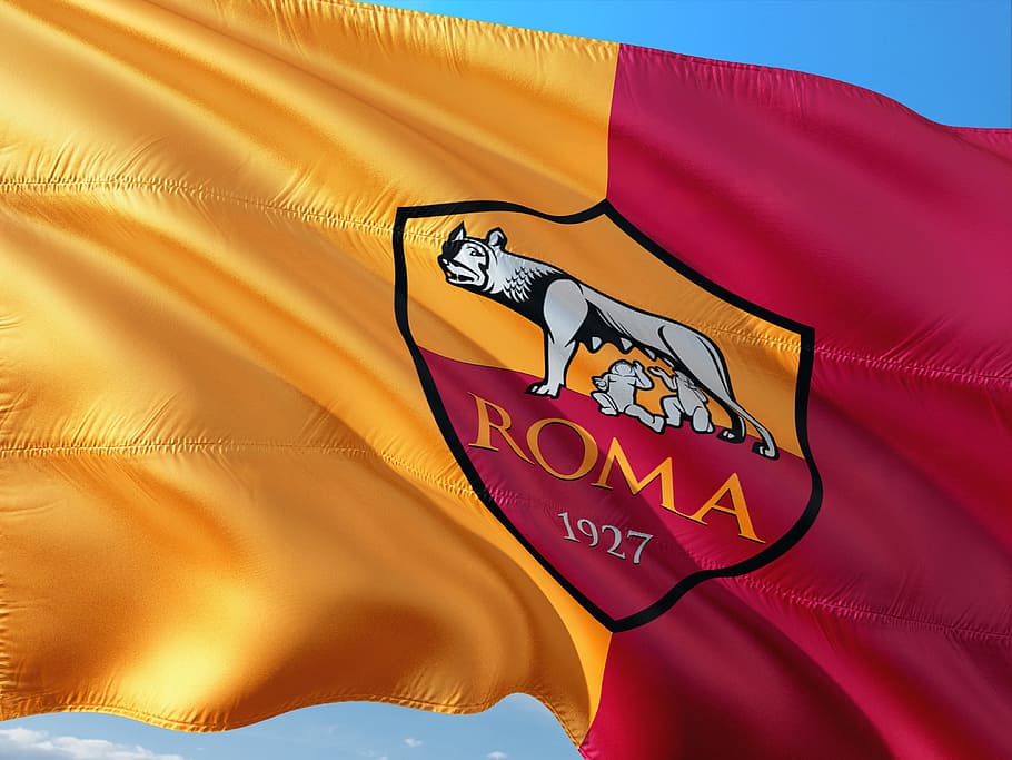 Roma flag, football, soccer, europe, uefa, champions league, as rome, HD wallpaper
