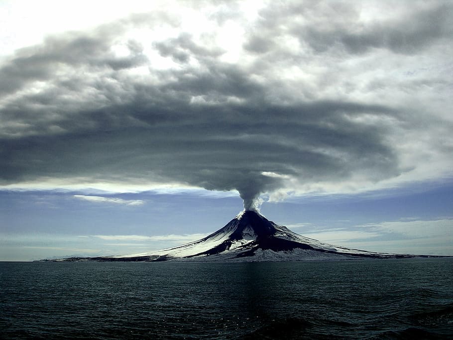 volcanic eruption photo, volcano erupting, landscape, scenic, HD wallpaper
