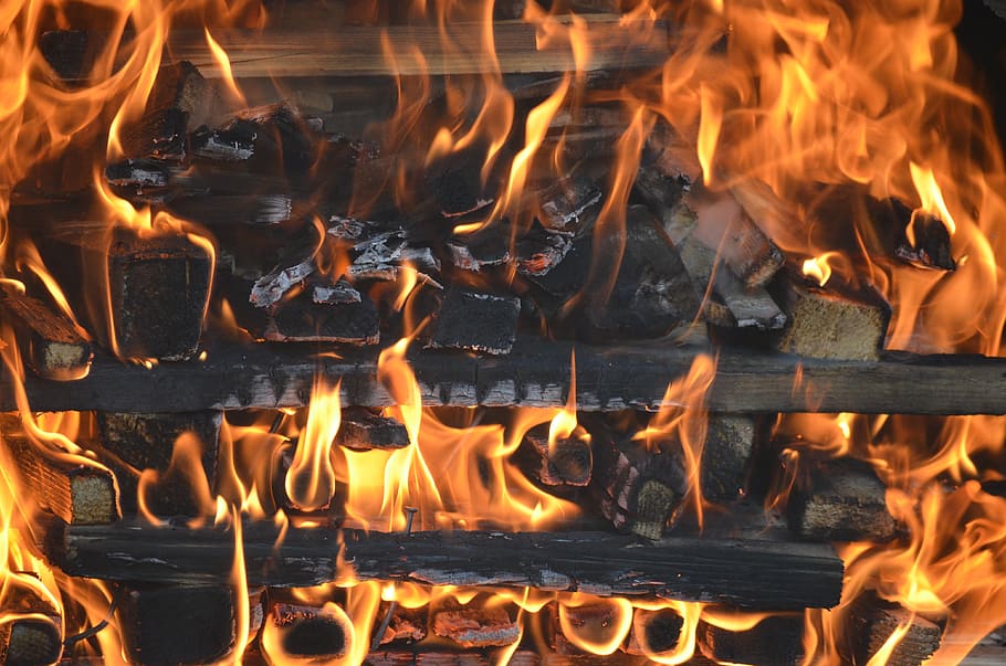 fire, yellow, barbecue, burn, flame, burning, fire - natural phenomenon HD wallpaper