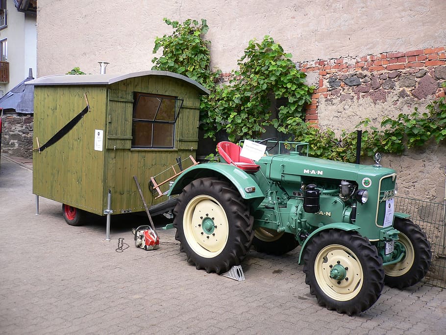 tractor, one, historic tractors, built structure, building exterior HD wallpaper