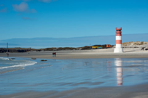 Lighthouse, Helgoland, Dune, Sky, Blue, mirroring, sea, north sea HD wallpaper
