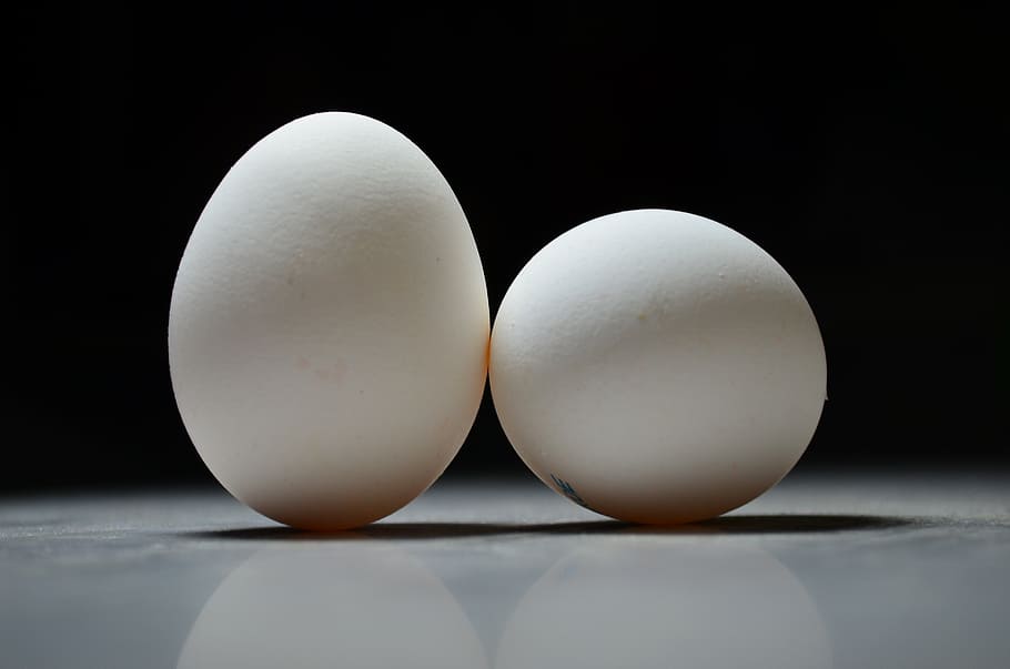 two poultry eggs, easter, white, of chickens, focus, bw, macro HD wallpaper