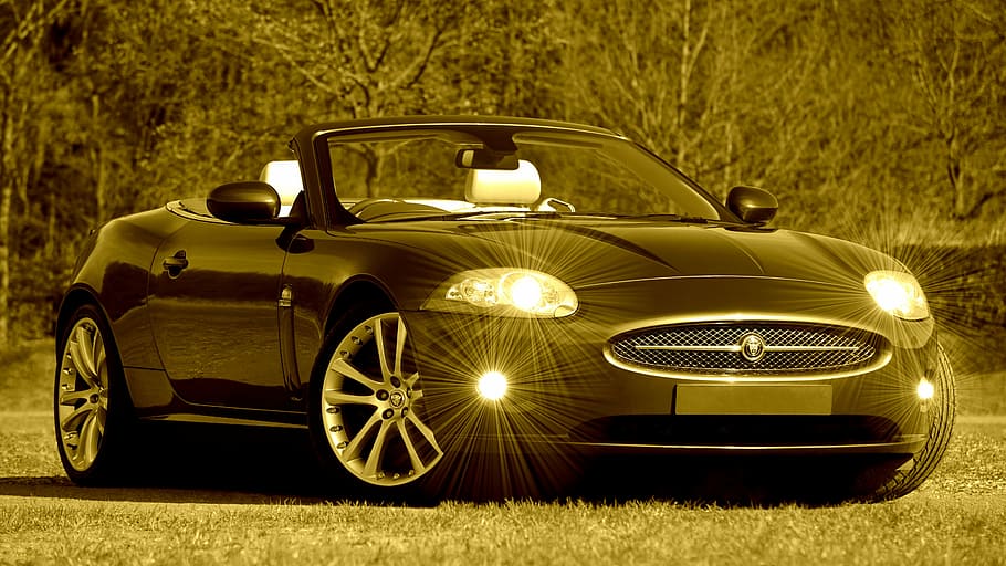 car, edit, headlight, jaguar, speed, transportation, mode of transportation HD wallpaper