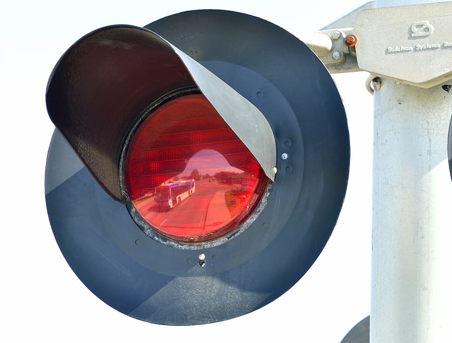 train signal, reflection, bus, warning light, red color, safety HD wallpaper