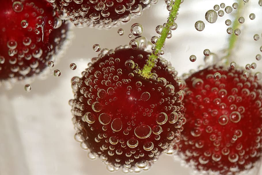 Cherry, Blow, Water, Bubbles, water bubbles, air bubbles, transparent HD wallpaper