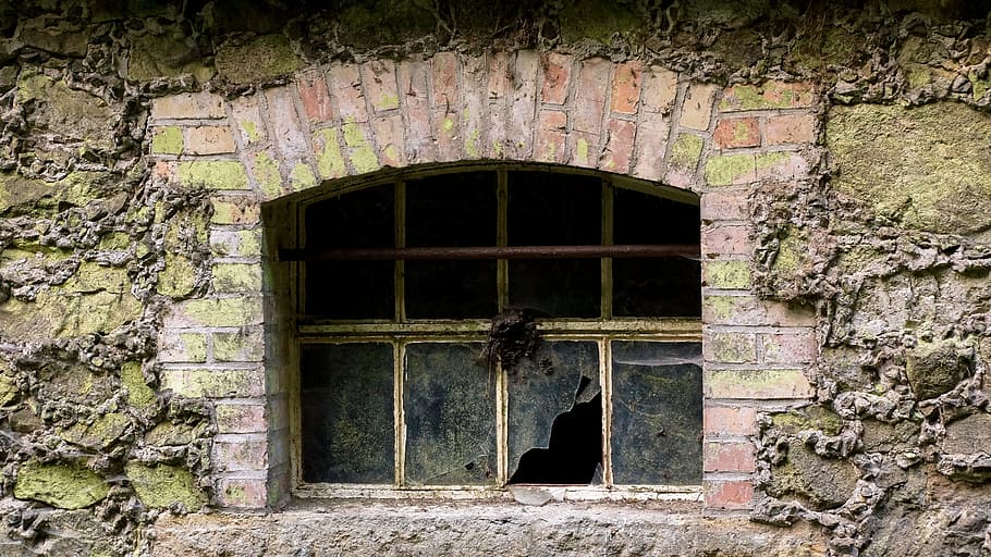 photo of brown concrete house, white, steel, window, broken HD wallpaper