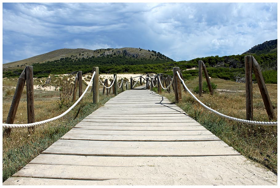 brown wooden pathway, bridge, web, away, spain, architecture HD wallpaper