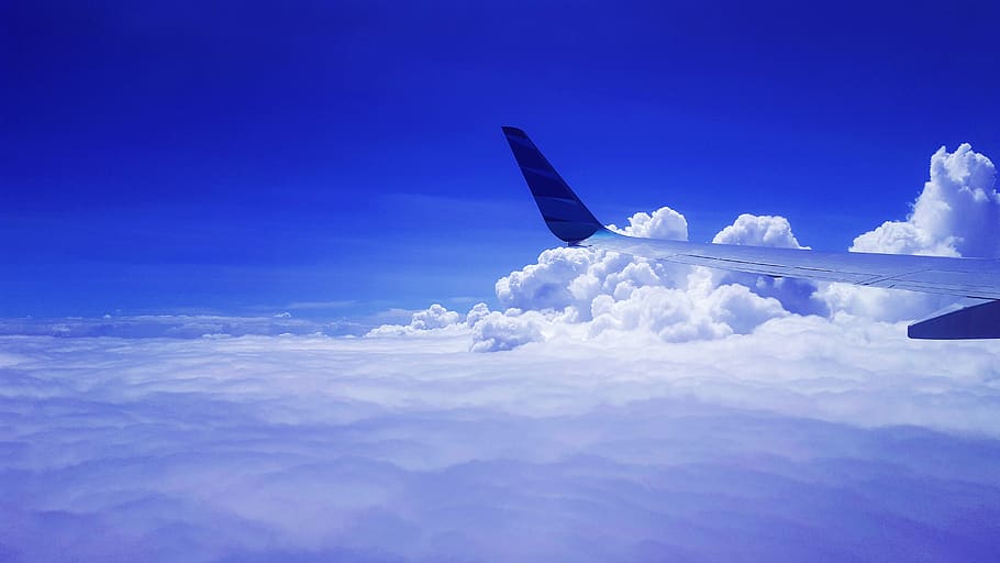 aircraft, flying, clouds, wing, about clouds, cloud - sky, blue HD wallpaper