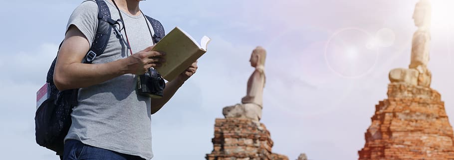 sky, person, camera, notebook, backpack, backpacker, blur, casual HD wallpaper