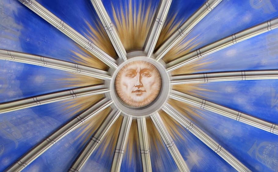 symbol, sun, sky, rays, light, spiritual, vaulted ceilings HD wallpaper