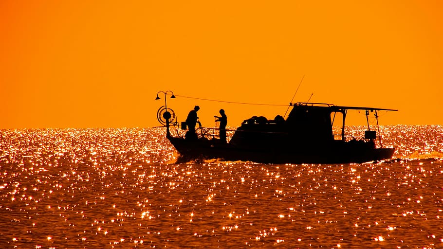 photo of two person riding on boat during daytime, fishing boat, HD wallpaper