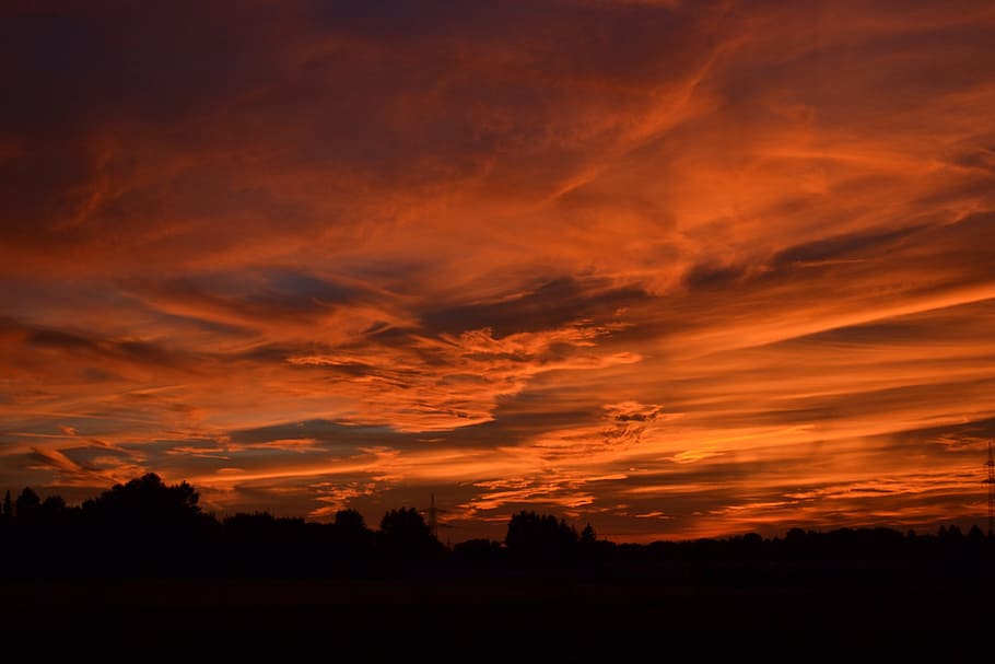 sunset, clouds, red, sky, cloud - sky, silhouette, beauty in nature HD wallpaper