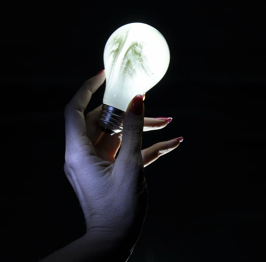 light bulb, hand, white, electricity, human hand, holding, human body part HD wallpaper