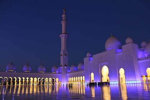 night, view, evening, pray, muslim, amazing, sheikh zayed grand mosque HD wallpaper