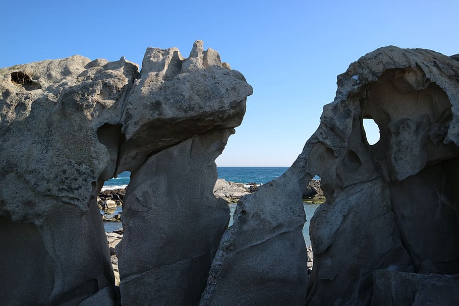nature, rock, outdoors, travel, sky, sea, rock - object, solid HD wallpaper