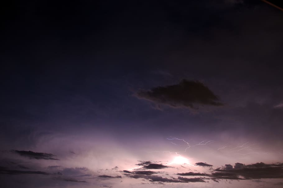 white clouds and gray sky, Thunder, Lightning, Night, thunderstorm HD wallpaper