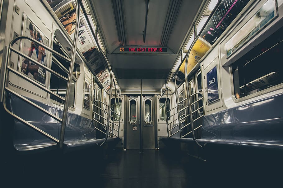 photo of train inside, city, empty, nyc, subway, transportation, HD wallpaper