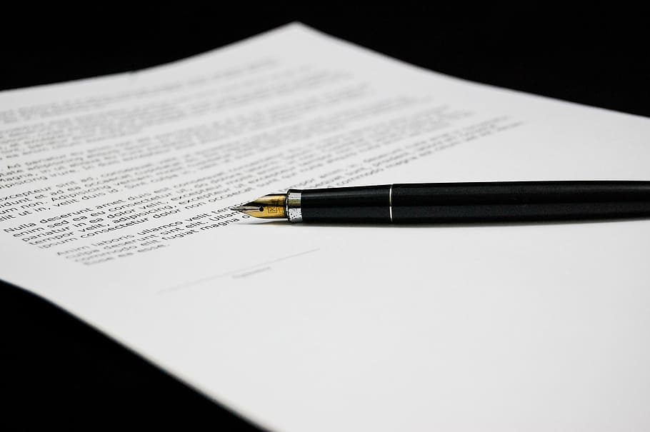 black fountain pen on white printer paper, document, agreement HD wallpaper