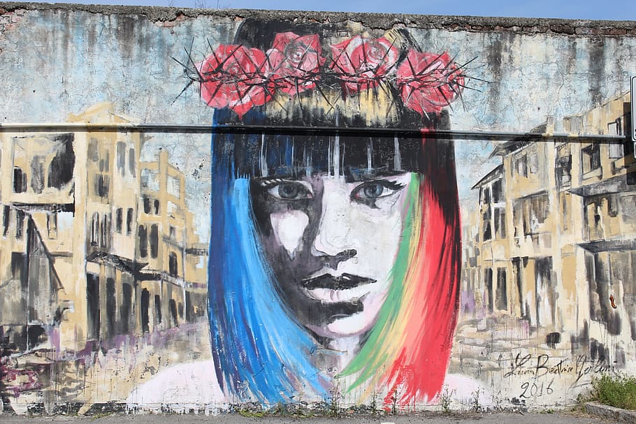 Murals, Face, Girl, Expression, look, woman, street art, wall HD wallpaper