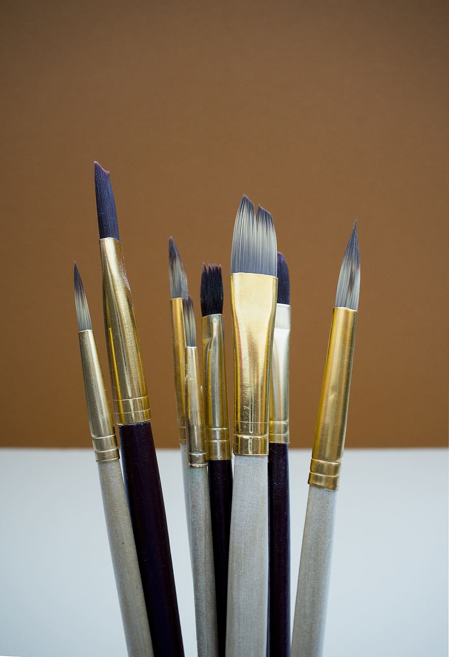 brushes, art, paint, creative, studio shot, indoors, colored background HD wallpaper