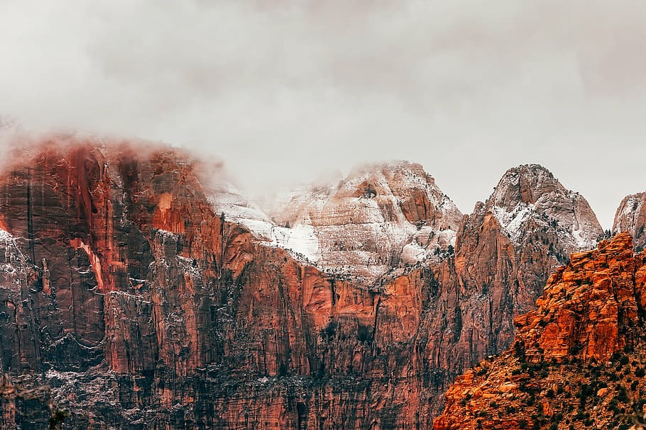 brown mountains under white clouds during daytime, zion national park, HD wallpaper