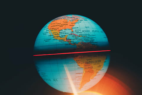 blue and orange desk globe, global, map, round, sphere, colorful HD wallpaper