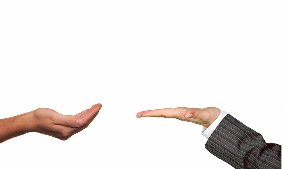 two person's hand place upward, hands, suit, give, take, offer HD wallpaper