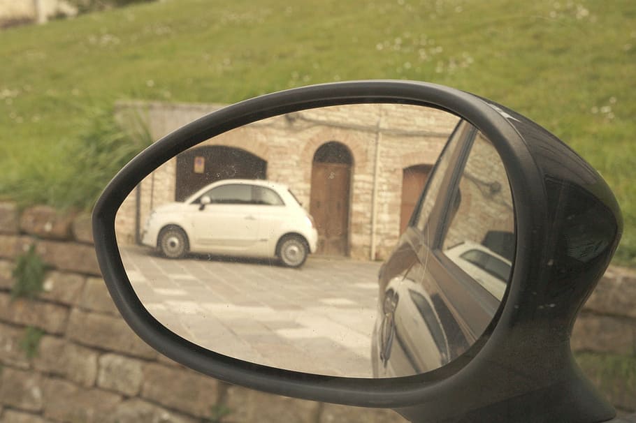 fiat 500, auto, mirror, machine, car, mode of transportation HD wallpaper