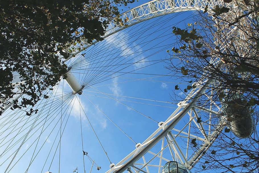 low-angle photography of white ferris wheel, london eye, great britain, HD wallpaper