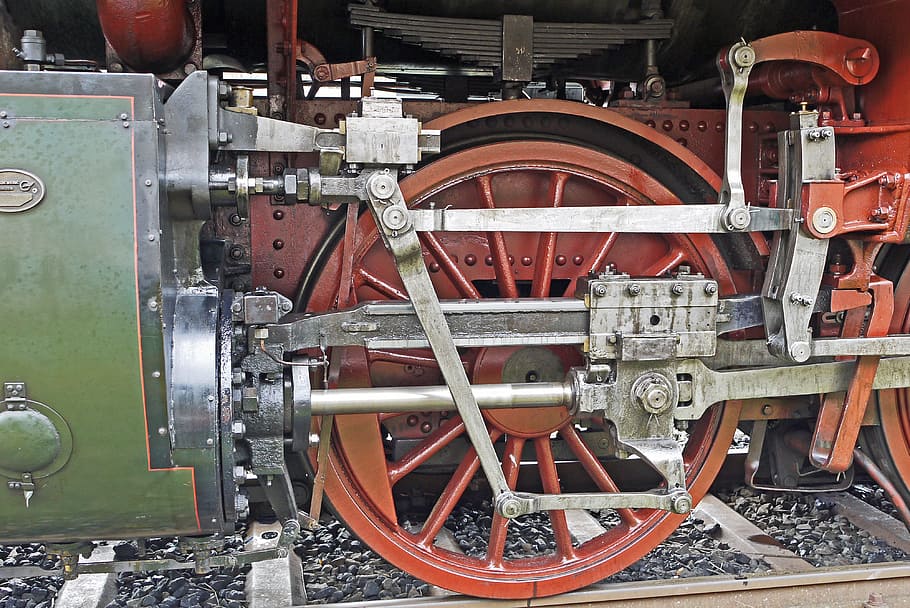 steam locomotive drive, mechanics, cylinder, piston rod, phillips, HD wallpaper