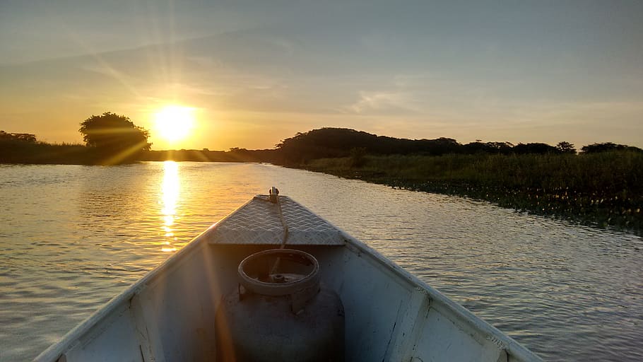 oiapoque, boat, sunset, nature, lake, nautical Vessel, outdoors HD wallpaper