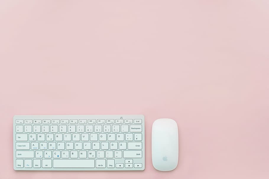 white Apple Magic Mouse and magic keyboard with pink background, HD wallpaper