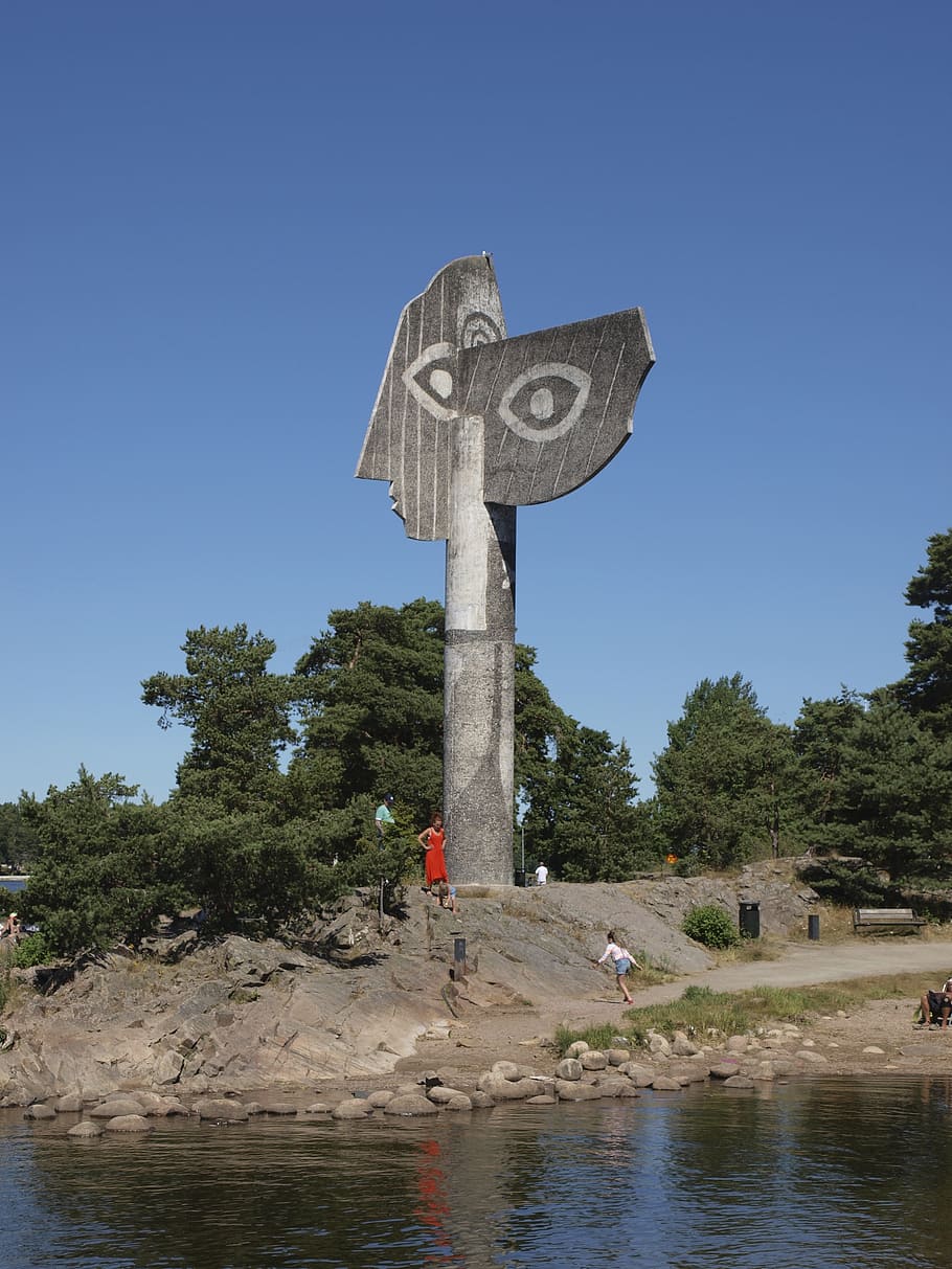 picasso, statue, sweden, tree, plant, water, sky, nature, clear sky HD wallpaper