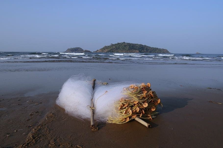 fishing net, fishnet, flues, flews, beach, arabian sea, karwar HD wallpaper