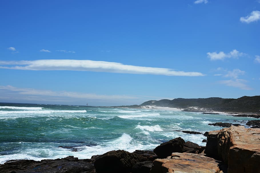 beach, wave, sky, holiday, ocean, sea, water, land, rock, beauty in nature HD wallpaper
