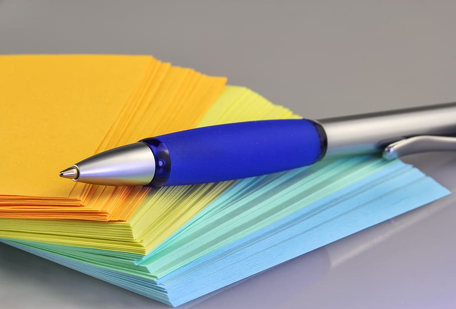 school, paper, office, write, pen, notes, list, orange, yellow HD wallpaper