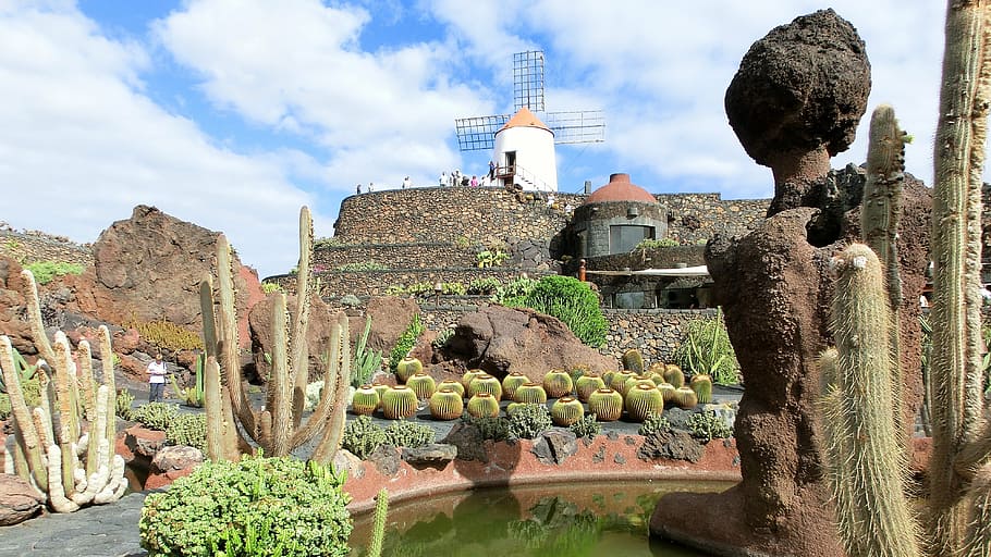 lanzarote, jardin de cactus, gofiomuehle, architecture, built structure, HD wallpaper