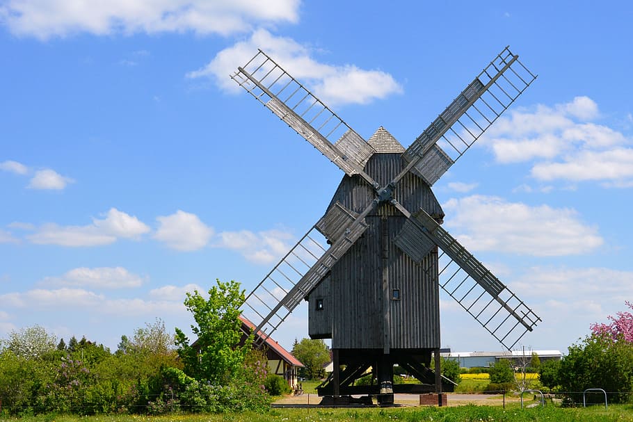 Post Mill, Windmill, Wind Power, historically, cloud - sky HD wallpaper