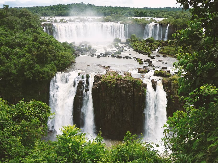 landscape photo of waterfalls, iguazu, cascade, brazil, national park