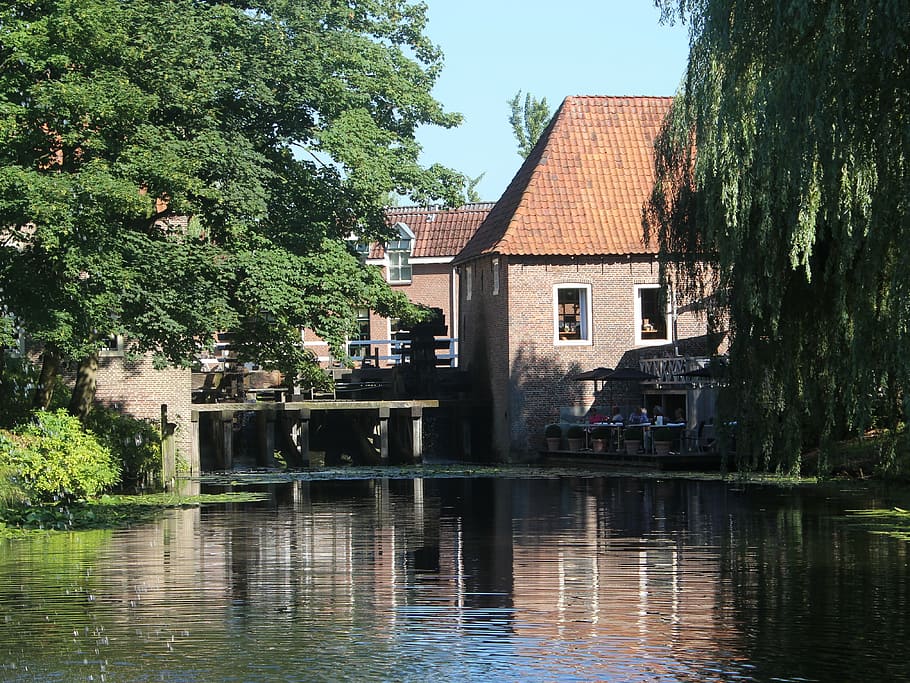 water mill, architecture, built structure, tree, building exterior HD wallpaper