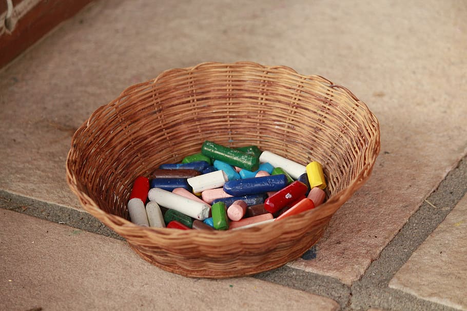 Chalk, Basket, coloring, no people, indoors, close-up, day HD wallpaper