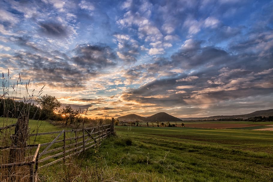 Landscape, Wide Angle, Sunset, Sky, nature, clouds, pasture HD wallpaper