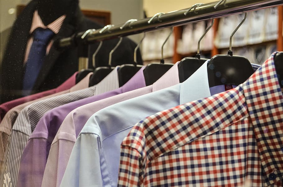 assorted-color dress shirts hanging on clothes rack, hangers, HD wallpaper