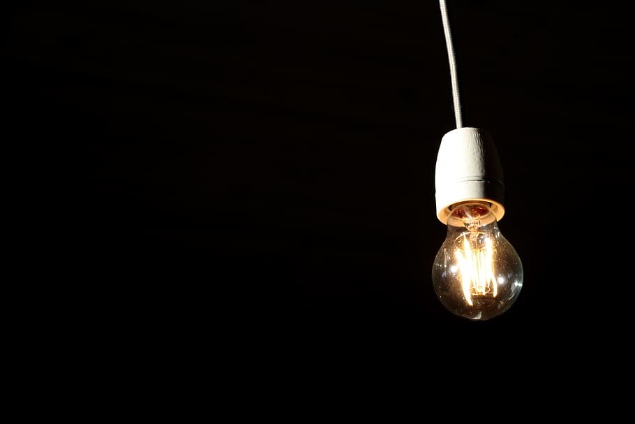 Lamp, Light Bulb, lighting, ceiling lamp, electricity, black background HD wallpaper