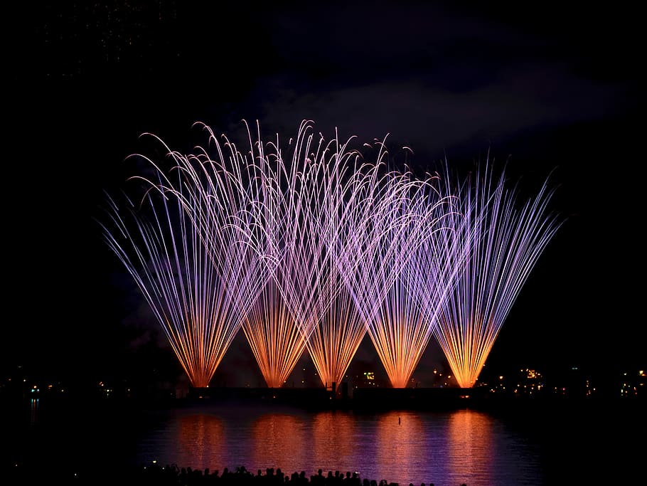 fireworks during night time, time lapse photography of building with fireworks display HD wallpaper