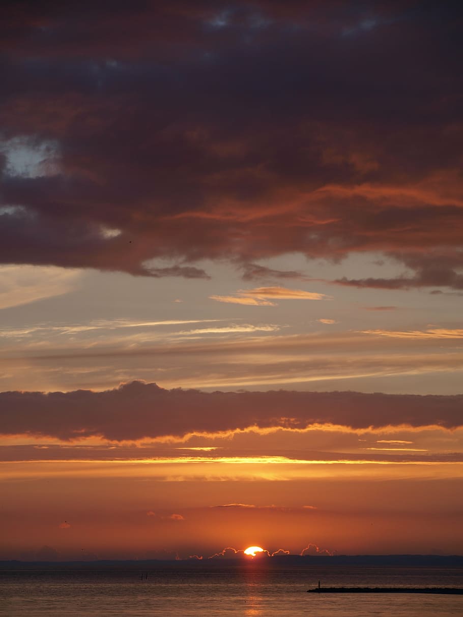 sunset, sea, evening sky, mood, baltic sea, romantic, nature HD wallpaper
