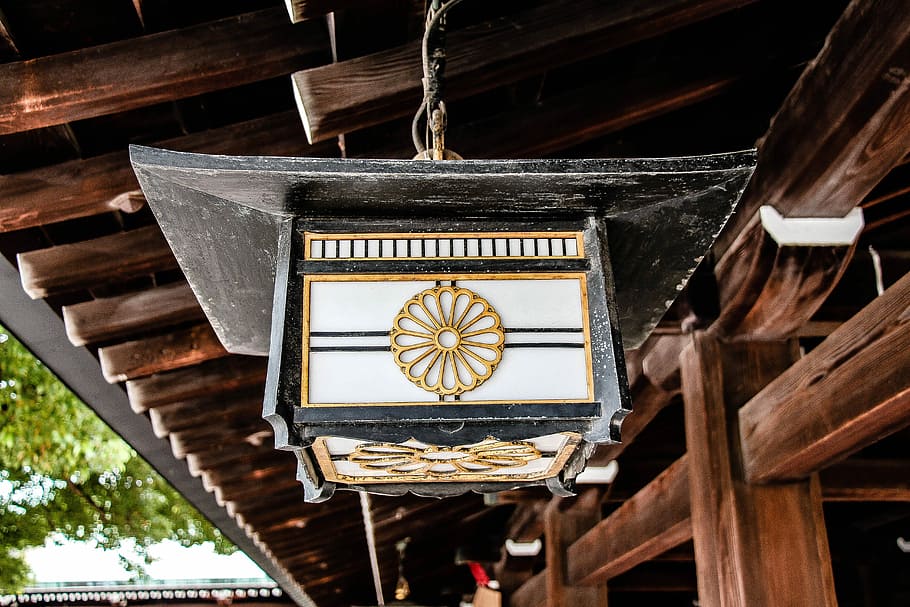 white and black wooden box, low angle photo white and black pendant lamp HD wallpaper