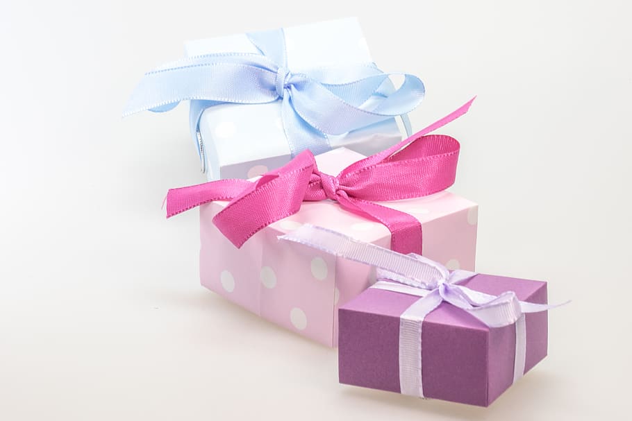 three assorted-color gift boxes, made, surprise, loop, christmas HD wallpaper