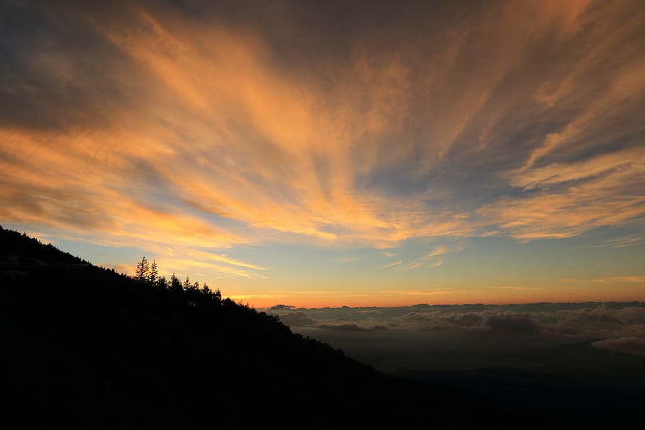 clouds, hill, horizon, mountain, nature, over the clouds, silhouette HD wallpaper