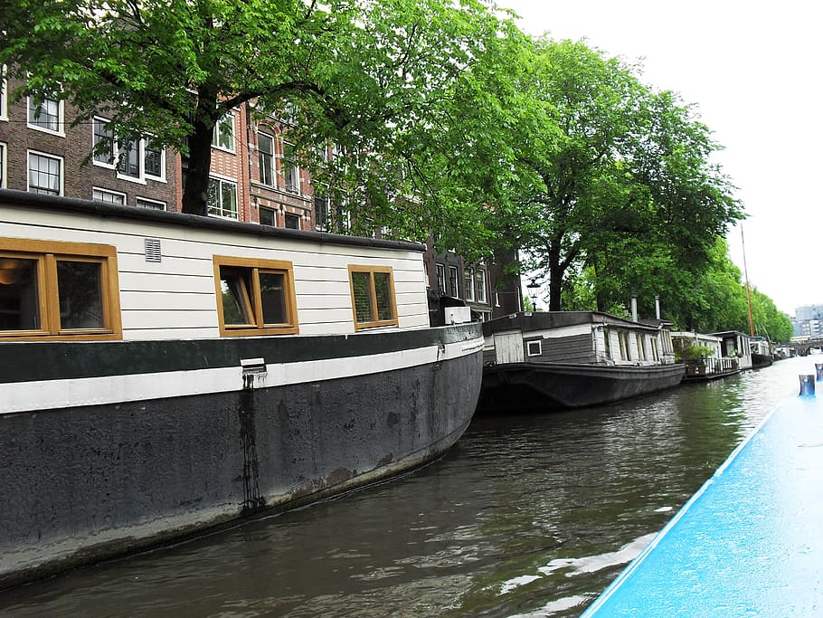 holland, river, bridge, ship, amsterdam, canal, nautical Vessel HD wallpaper